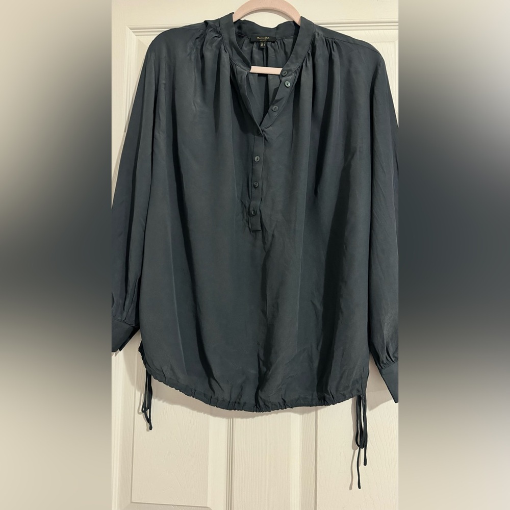 Massimo Dutti  navy blue collarless shirt  ,size M, new without tag